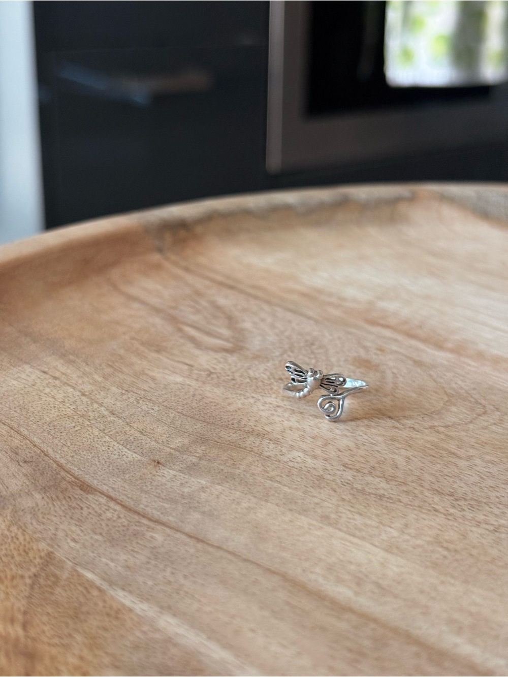 Delicate Silver Dragonfly & Swirl Open Ring - Silver